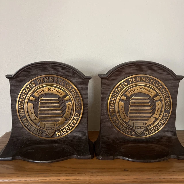 UNIVERSITY of PENNSYLVANIA Antique Cast Iron Bookend Pair Art Statue CS&C Co
