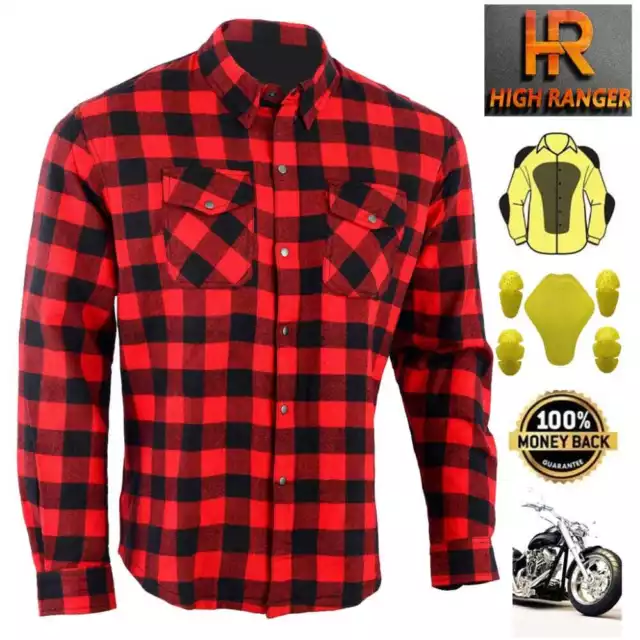 Men Motorbike Flannel Lumberjack Shirts Reinforced with DuPont™ Kevlar® fiber