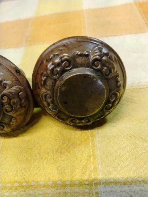 Antique Brass Cast Ornate Door Knob Hardware Doorknob Pair Victorian 3