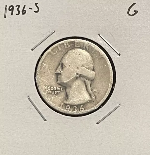 1936-S Washington Quarter - G - Good - 90% Silver