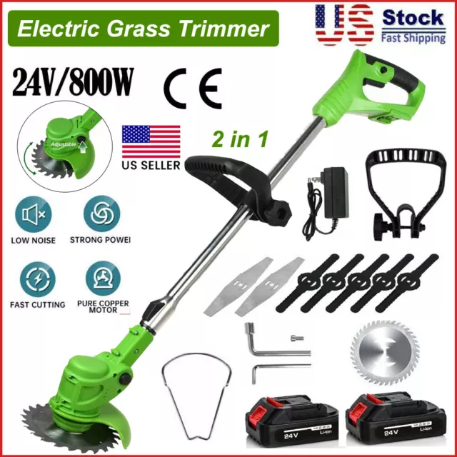 ELECTRIC CORDLESS GRASS String Trimmer Lawn Edger Weed Wacker Cutter 2
