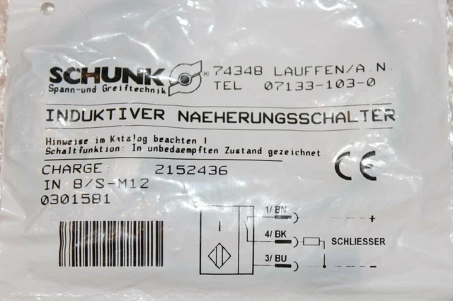 SCHUNK Ind. Capteurs de Proximité En 8/S-M12 -0301581 Neuf