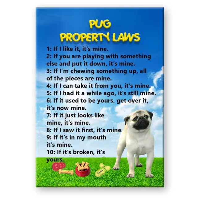 PUG Property Laws FRIDGE MAGNET Fawn STEEL CASED Dog