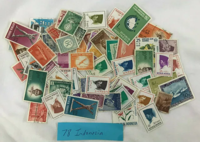 Lot of 78 Indonesia Vintage Used Different Old Postage Stamps Postal Packet