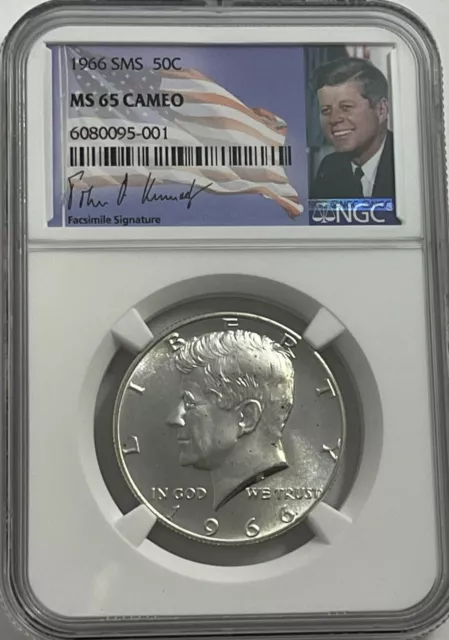 1966 SMS NGC MS65 CAMEO SILVER KENNEDY HALF DOLLAR GEMS SPECIAL MINT SET 50c
