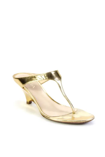 Prada Womens Metallic Slip On Wedge Flip Flop Sandals Gold Size 39.5