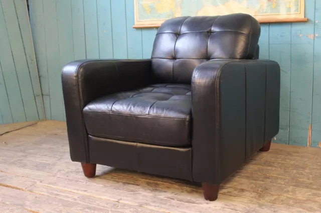 Black Leather Tub Club Armchair Mid Century Cocktail Vintage Style DELIVERY*