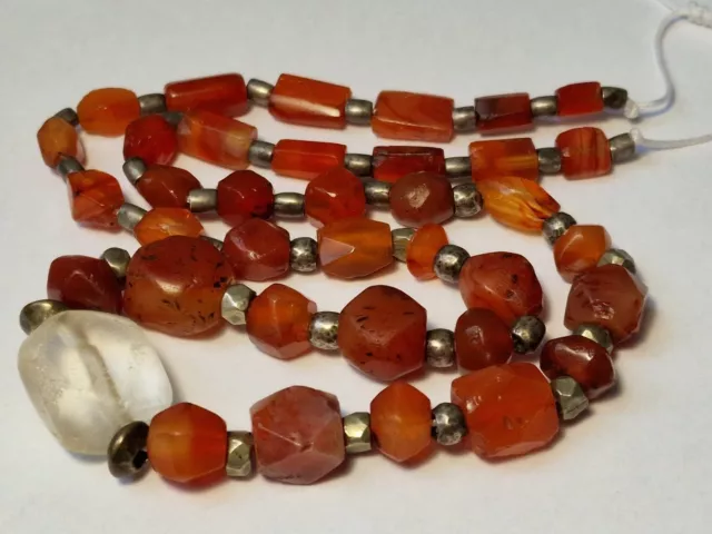 A Large Necklace Of Ancient Western Asian Carnelian Faceted Agate Beads