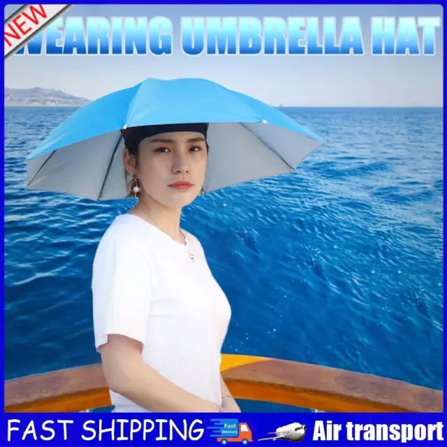 Umbrella Hat Hands Free Fishing Cap Foldable Headwear Umbrella (Sky Blue) AU
