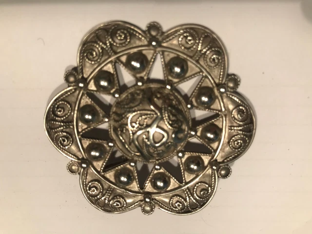 Broche Ancienne En Argent Massif 925 - Style Art Déco / Ethnique Berbère - Occasion