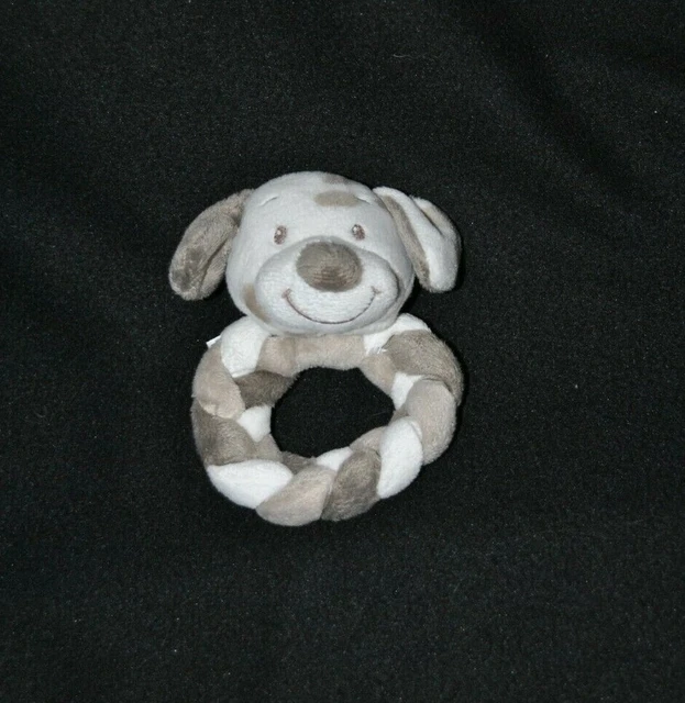 Peluche doudou chien Max NATTOU beige blanc taches hochet grelot 11 cm NEUF