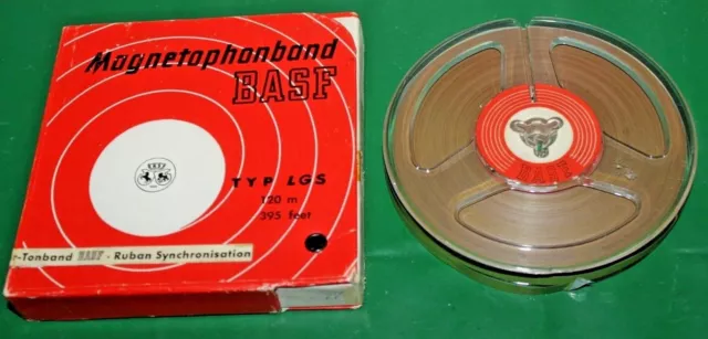 BASF11cm Spezial-Signier Tonband für 8mm Filmvertonung 120m + Archivbox von 1958