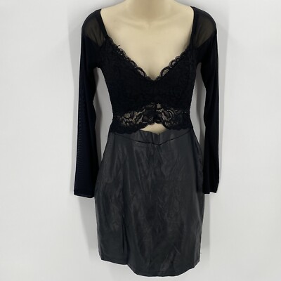 Haute Monde Dress S Womens Black Lace Faux Leather Mesh Sleeves Steampunk Goth