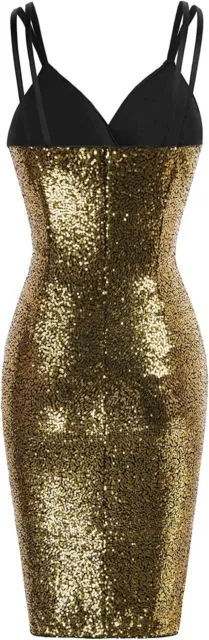 GRACE KARIN Women's Sexy Sequin Sparkly Glitter Ruched Party Club Dress Spaghett 2