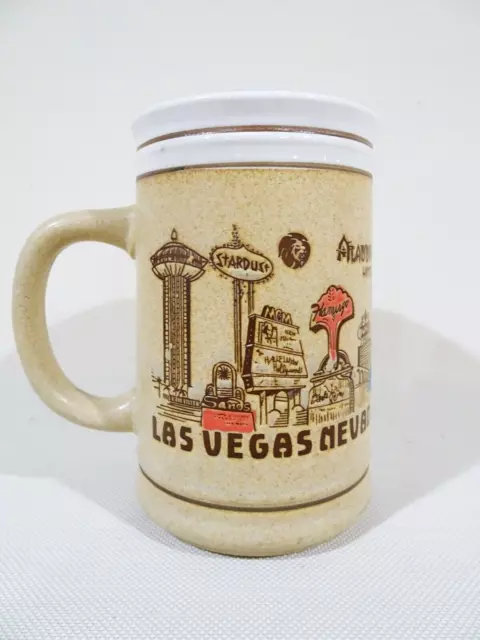 Vtg 60s Las Vegas Strip Casinos Rat Pack Coffee Souvenir Stoneware Tall Mug 5"