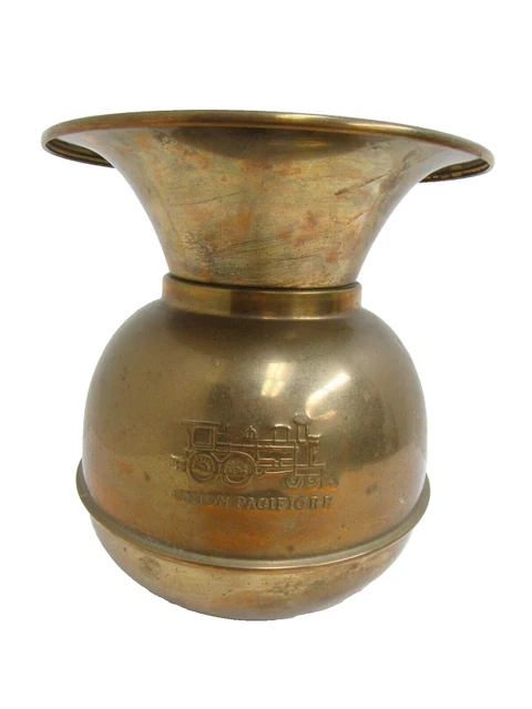 Vtg Union Pacfic Railroad Embossed Brass Large 10" Tall Weighted Spitoon