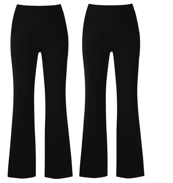 Ladies Pack Of 2 Bootleg Trousers Women Stretch Soft Finely Ribbed Pullon Bottom