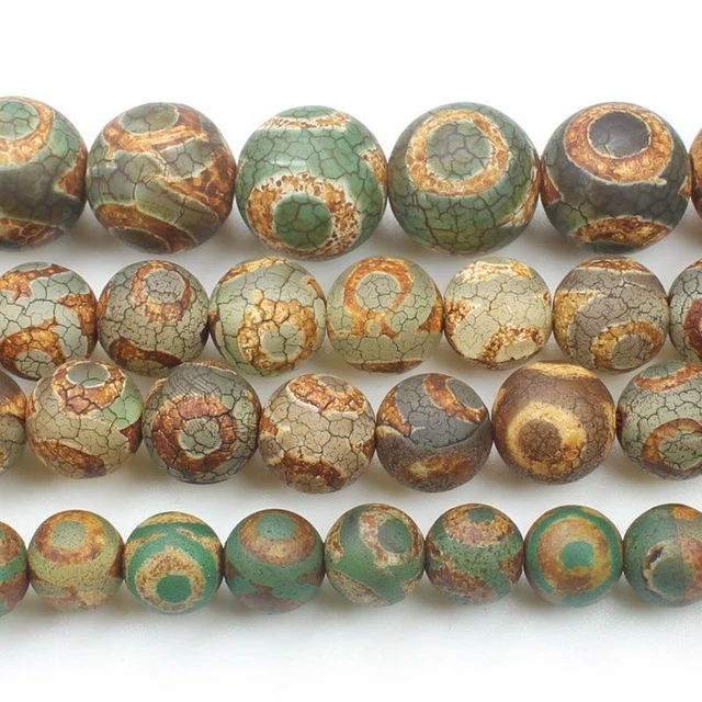 Old Ancient Agates Bead Crackle Brown Green 3Eyes Round Beads DIY Jewelry 8-12mm