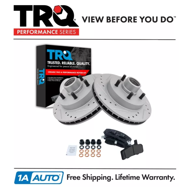 TRQ Front Ceramic Brake Pad & Performance Drilled Slotted Coated Rotors