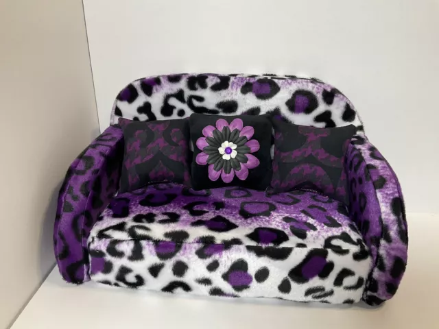 Purple Leopard Print Sofa For Monster High, Barbie Or Bratz Dolls