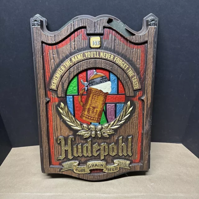 Vintage HUDEPOHL Plastic Beer Bar Sign Man Cave Cincinnati Brewery Advertising