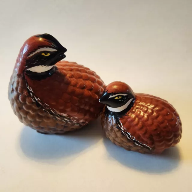 Set of 2 Vintage Ceramic Hand Painted Brown Quail Figurines Artist Initial MCM?