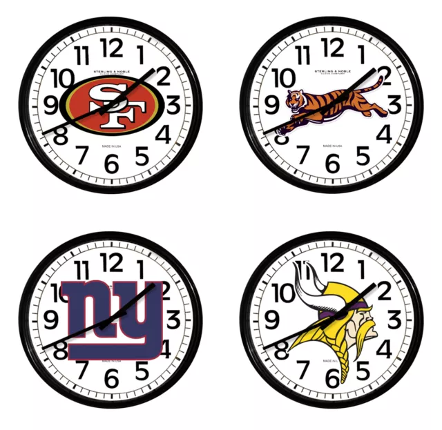 NFL Team Logo Wall Clock 10" Round Black Plastic Frame Man Cave Football Games