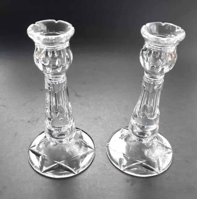 Early Stuart England Crystal Hand Cut Candleholders Pair England 1930s Waterford 3