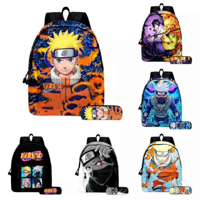 2Pcs Anime Naruto Printed School Bag Pencil Case Laptop Backpack Kids Gift
