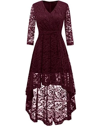 DRESSTELLS Fall Burgundy Mother of The Bride Dresses Hi-Low Lace 3/4 V-Front