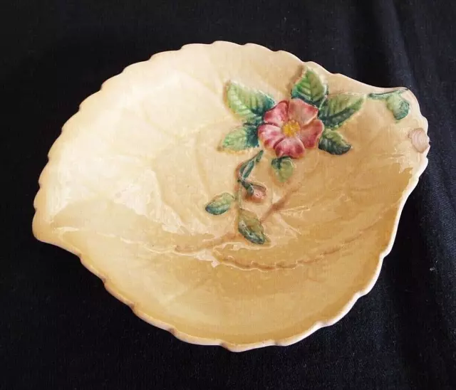 Art Deco Carlton Ware Hand Painted Dog Rose Leaf Dish