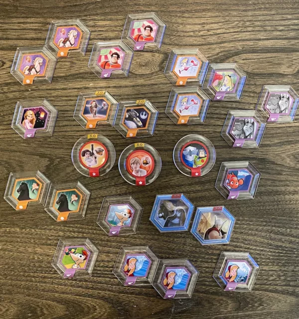 Disney Infinity Power Disc Lot of 25 - 1.0 2.0 3.0; Star Wars, Marvel, Variety