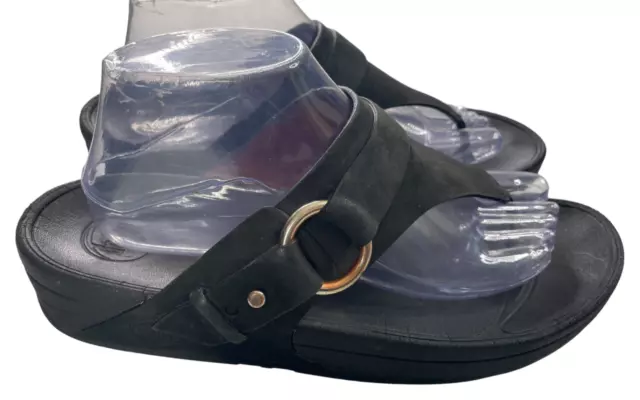 Fitflop Women's Black Leather Ring Orthopedic Flip Flop Thong Sandals Size 10M