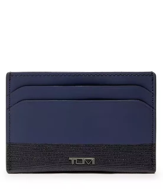 Tumi Nassau SLG Slim Card Case Navy & Black  Leather NWT & Tumi Giftbox $110