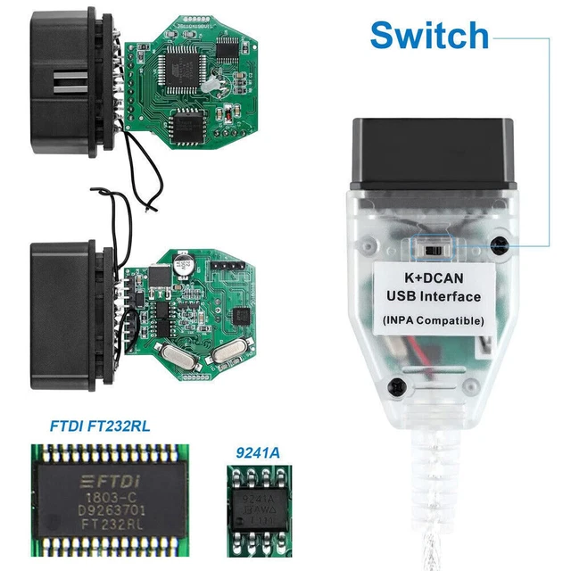 K+DCAN OBD2 Diagnosekabel Für BMW - USB Kabel Mit Schalter Für Coding