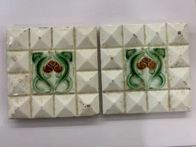 2 Pc Art Deco Tiles Rare Antique Vintage 6X6 Inches Collectible England/Belgium