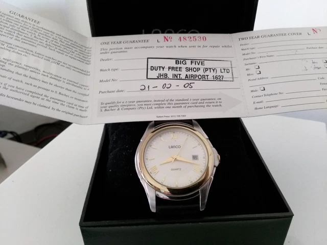 MENS LANCO S. Bacher South Africa.Date Quartz Watch. 2005 Boxed With Paperwork. 39.98 PicClick UK