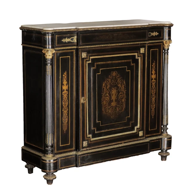 Credenza Antica Napoleone III Italia '800 - Legno di Noce d'India Marmo Bianco