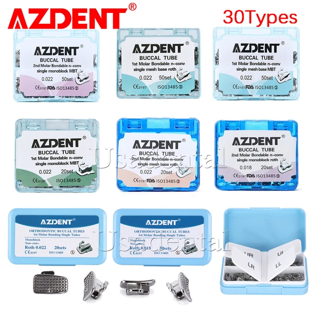 Dental Ortho Buccal Tubes 1st 2nd Molar Bondable N-Conv Roth MBT 022 018 AZDENT