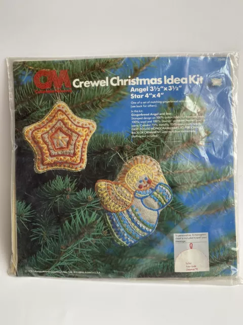 Kit de Ideas de Navidad Columbia Minerva Crewel 1978 Ángel y Estrella NUEVO~ SELLADO