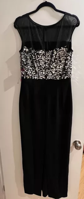 NWT Vince Camuto Womens Sequined Illusion Formal Dress Black 10