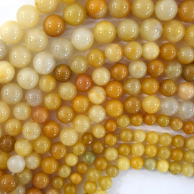 Natural Yellow Jade Round Beads Gemstone 15" Strand 4mm 6mm 8mm 10mm 12mm