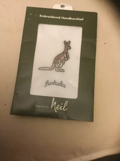 Vintage Embroidered Handkerchief Kangaroo Australia By Heil New