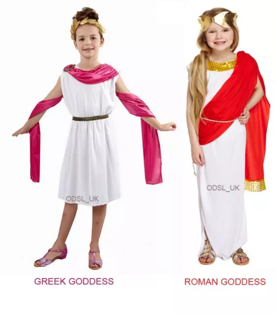 Girls Roman Greek Goddess Fancy Dress Costume Kids World Book Day Toga Outfit