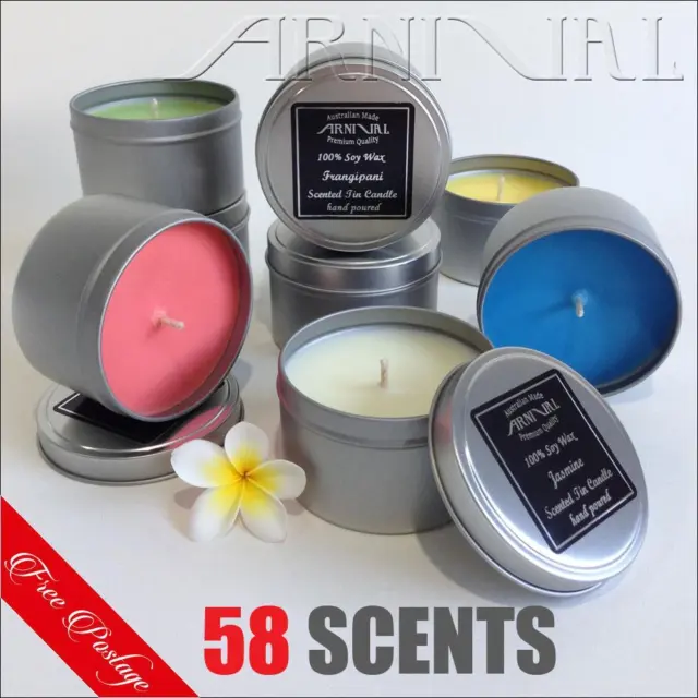 HIGHLY SCENTED 100% NATURAL SOY WAX CANDLE IN TIN 43hr burn time TRAVEL CANDLES