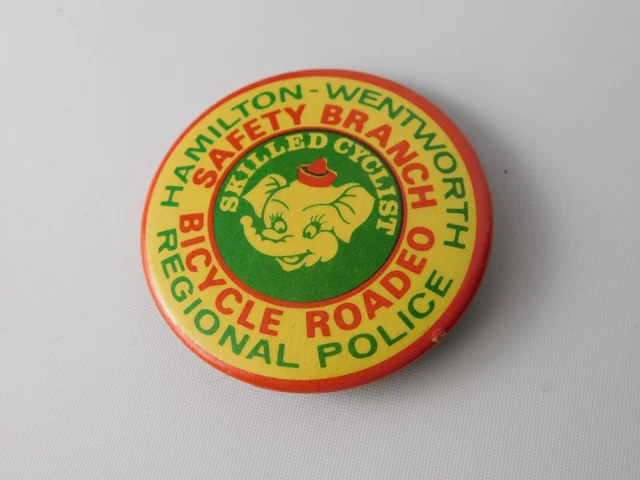 Hamilton Wentworth Police Vintage Button Pin Elmer Safety Elephant Bicycle Rodeo Hamilton Wentworth Police Vintage Button Pin Elmer Safety Elephant Bicycle Rodeo