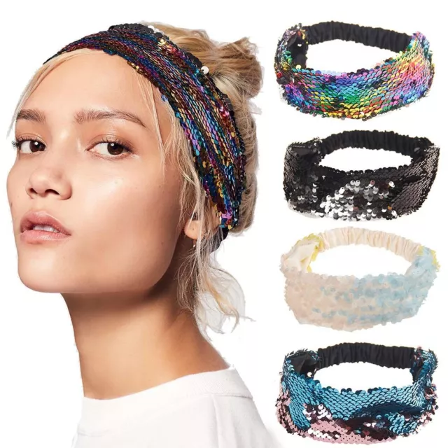 AU Women Double-sided Flip Sequin Headband Elastic Hair Accessories Hair Hoop