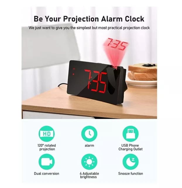 Réveil LED Projection LED Projection Alarm Clock Model HM472A 2