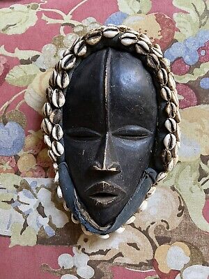 Vintage  Wood and Shell African Mask