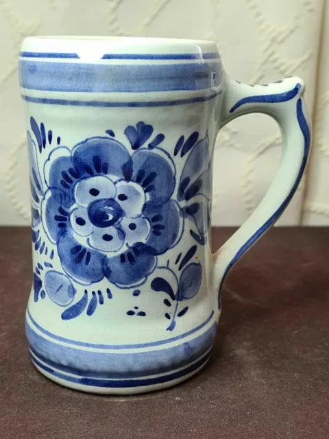 Vintage Delfts  Blue & White Jug Mug Painted With Flowers.